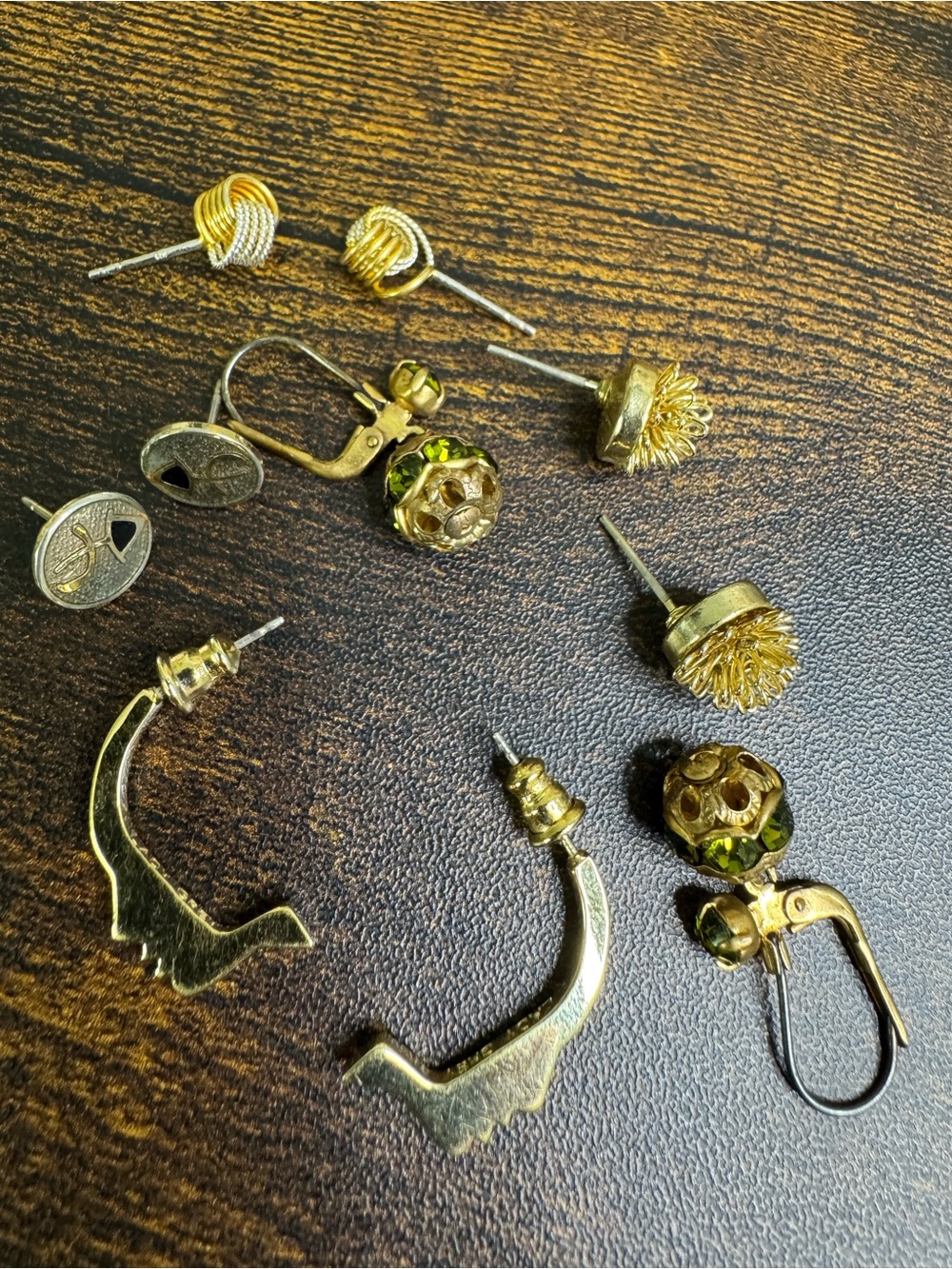 Gold-Tone Mixed Women’s Earring Bundle with Green Crystal Accents
